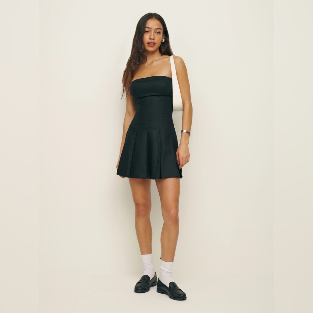 NEW Reformation Isabeli Mini Linen Strapless Dress in Black | size 4 - Picture 5 of 11